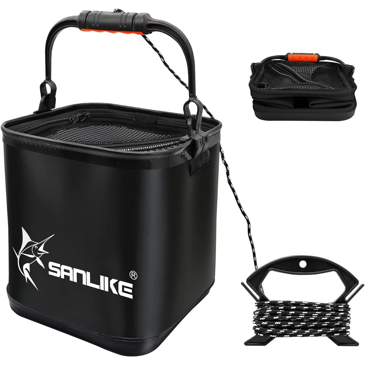 SANLIKE Bucket Water Bucket Capacity 12L 22cm EVA Material Foldable Fishing Case Tool Holder/Bait Holder Compact Lightweight Black Camping Car Wash Gardening Embankment Sandbox Black