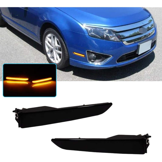 AdIIL Smoke Lens Amber LED Front Bumper Side Marker Signal Light Lamp Replacement Kit 2010 2011 2012 Ford Fusion Compatible