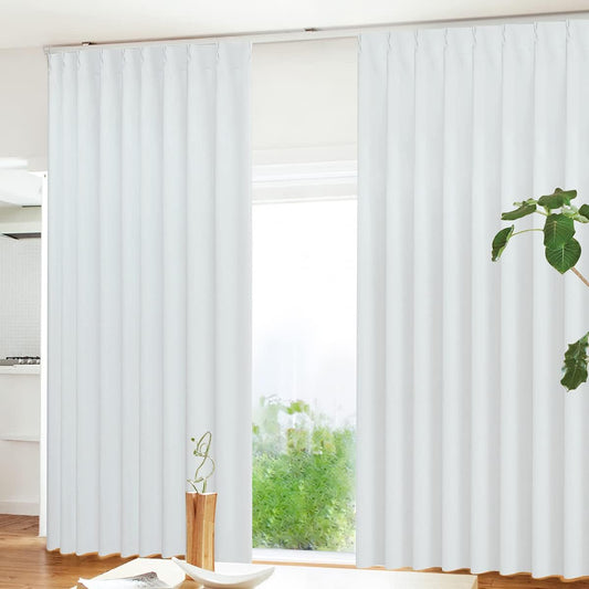 Curtains won't give you 48% recycled PET yarn "K-wave-D-eco48 plain" Eco 48 plain Made in Japan Flame retardant Label included [18 colors x 140 sizes] Set of 2 blackout curtains / A hook Heat/cold insulation White platinum Width 100 × Length 185cm Sustai