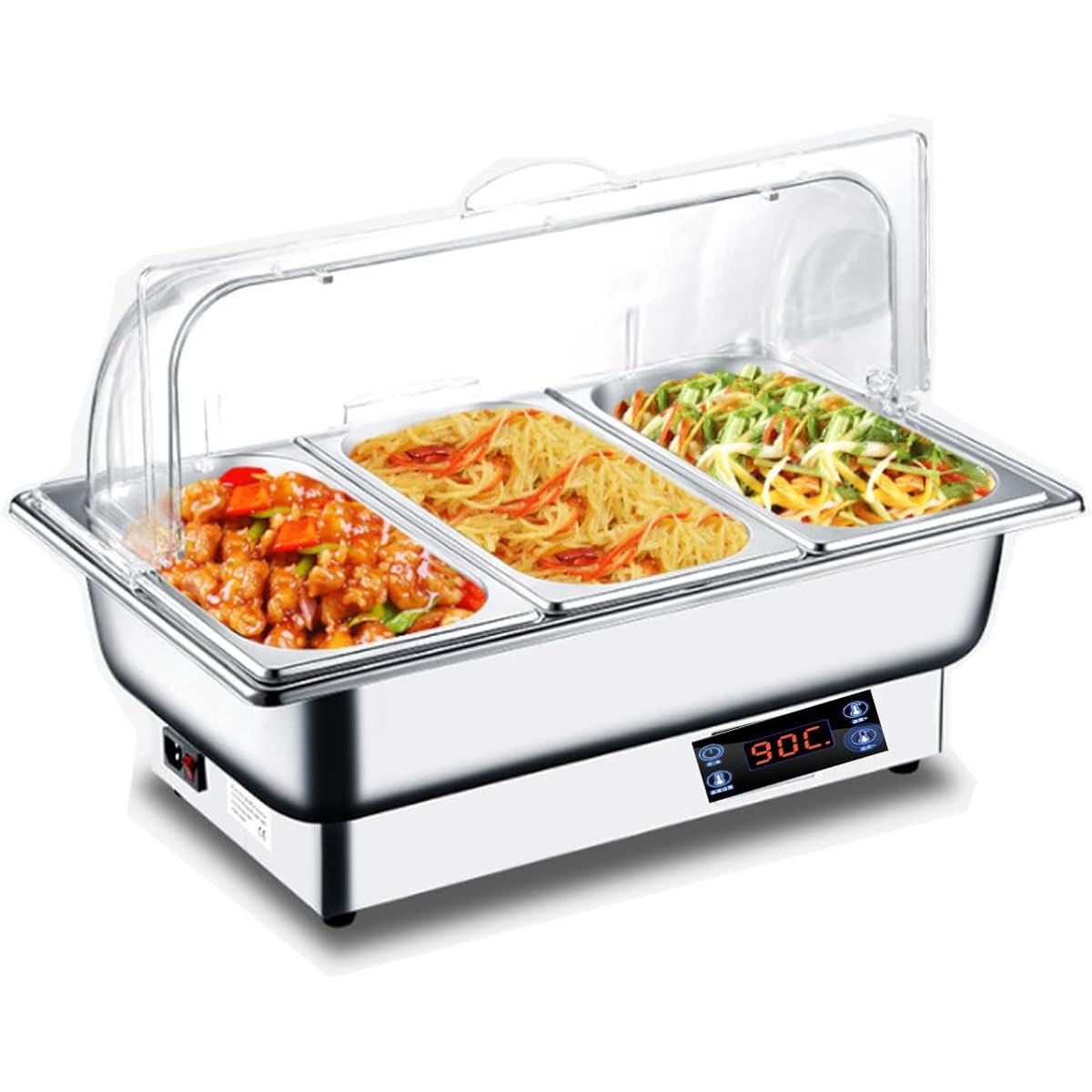 Chafing dish 13.5L water bath type stainless steel thermal cooking pot buffet server food warm temperature adjustment heating warmer temperature control thermal tray electric meal stove 100V (square type 3 sets)