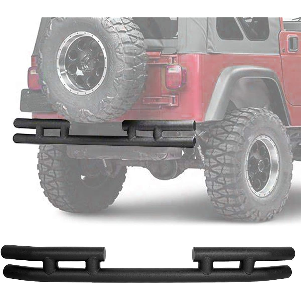 ECOTRIC Tuber Rare Bumper Rear Double Tube Bumper 1997-2006 Jeep WRANGLER TJ Compatible Steel Text Cha Black