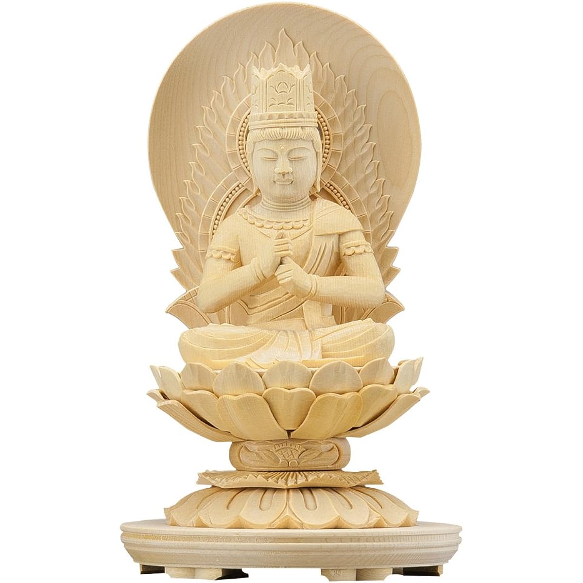 Buddhist altar shop Takita Shoten Buddhist statue Supervised by the great Buddhist master "Hokarikodo" Dainichi Nyorai (Shingon sect) White wooden 2.5 inch round pedestal (height 19.8cm x width 12cm) Principal Buddha statue for Buddhist altar, wood carvi