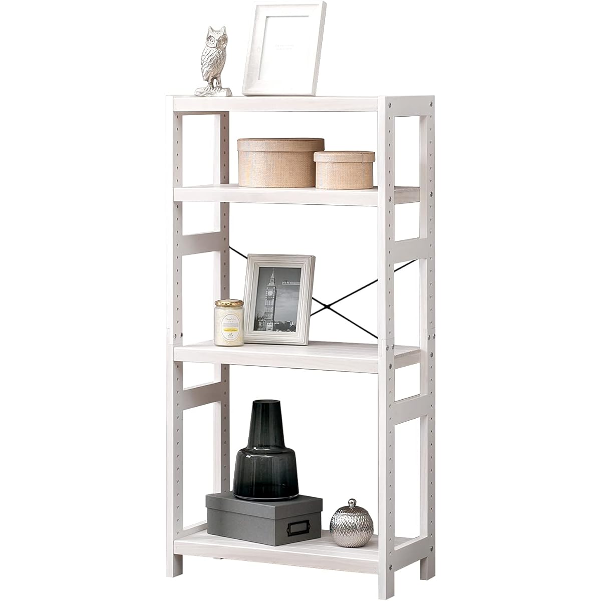 Hagihara Wood Rack Open Rack Shelf Wall Storage Width 60 Depth 30 Height 120 cm Rustic White Wooden Pine 4 Tier Movable Shelf Rack MCC-6035WS 1 unit