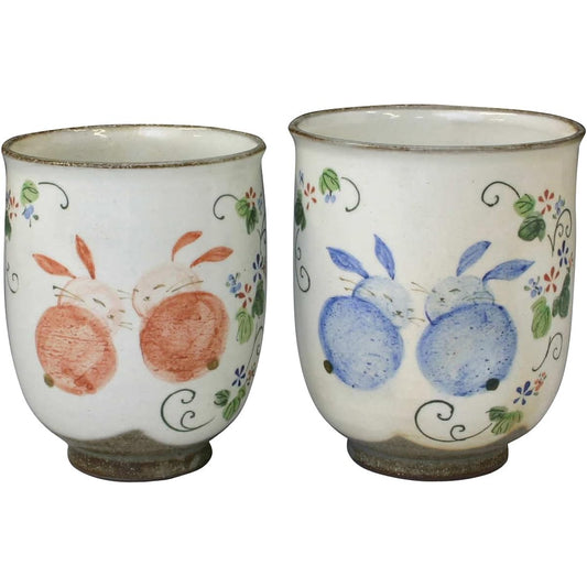 Kyoto ware Kiyomizu ware Kaho kiln teacup set teacup flower rabbit UKH806