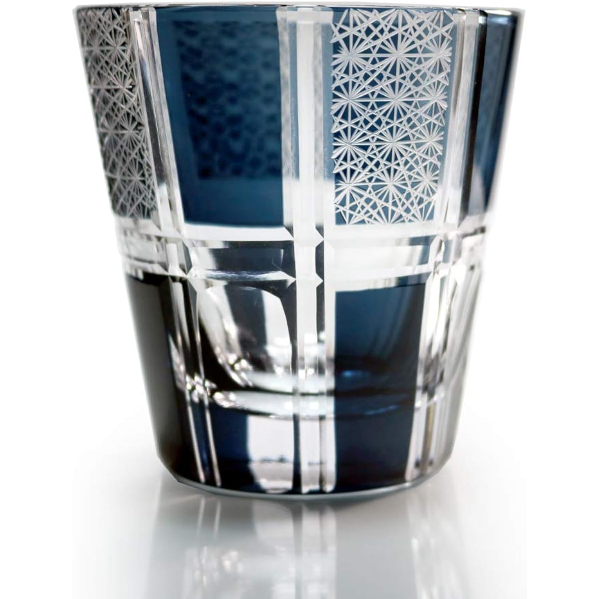 GREEM MARKET Crafts with wooden box Glasswork Kiriko Glass Cup Rocks glass Chrysanthemum Tsunagi pattern Pattern Kiriko glass Product number: GMS02592 (Navy)