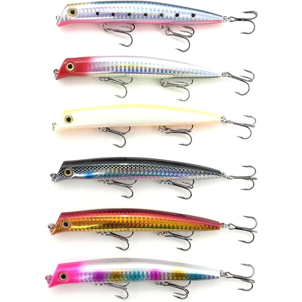 [Orld Fishing Gear] Lipless Baku Fishing Minnow 12cm 18g 6 Color Set Ideal for Saltwater (seawater) such as Seabass and Flounder Fishing Lure Set Lipless Floating Minnow Pencil Bait Hook Strongest Color 6 Color Set qb100067a01n0