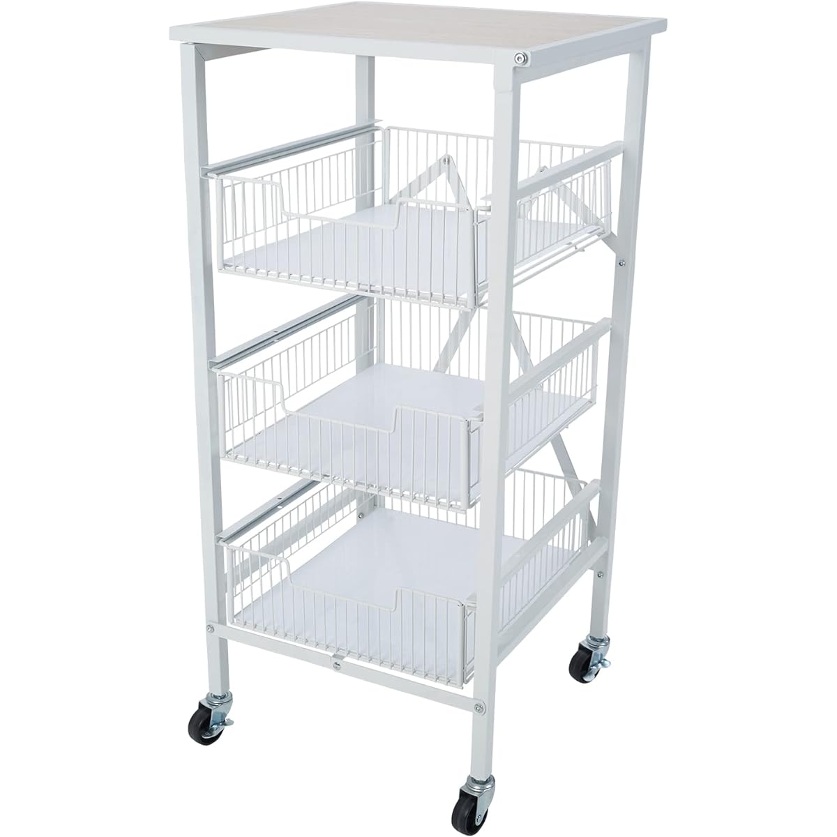 E-WIN Folding Drawer Rack 4 Tiers Open Rack Steel Rack Office Kitchen White T4-WH