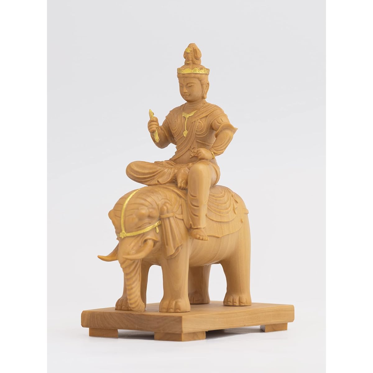 Tiny Buddha Taishaku Tenki Elephant Statue 9.8cm (Wooden: Boxwood Gold Paint Finish)_Buddha Statue Figure Wood Carving Ornament (GSB Taishaku Tenkiba Zou)