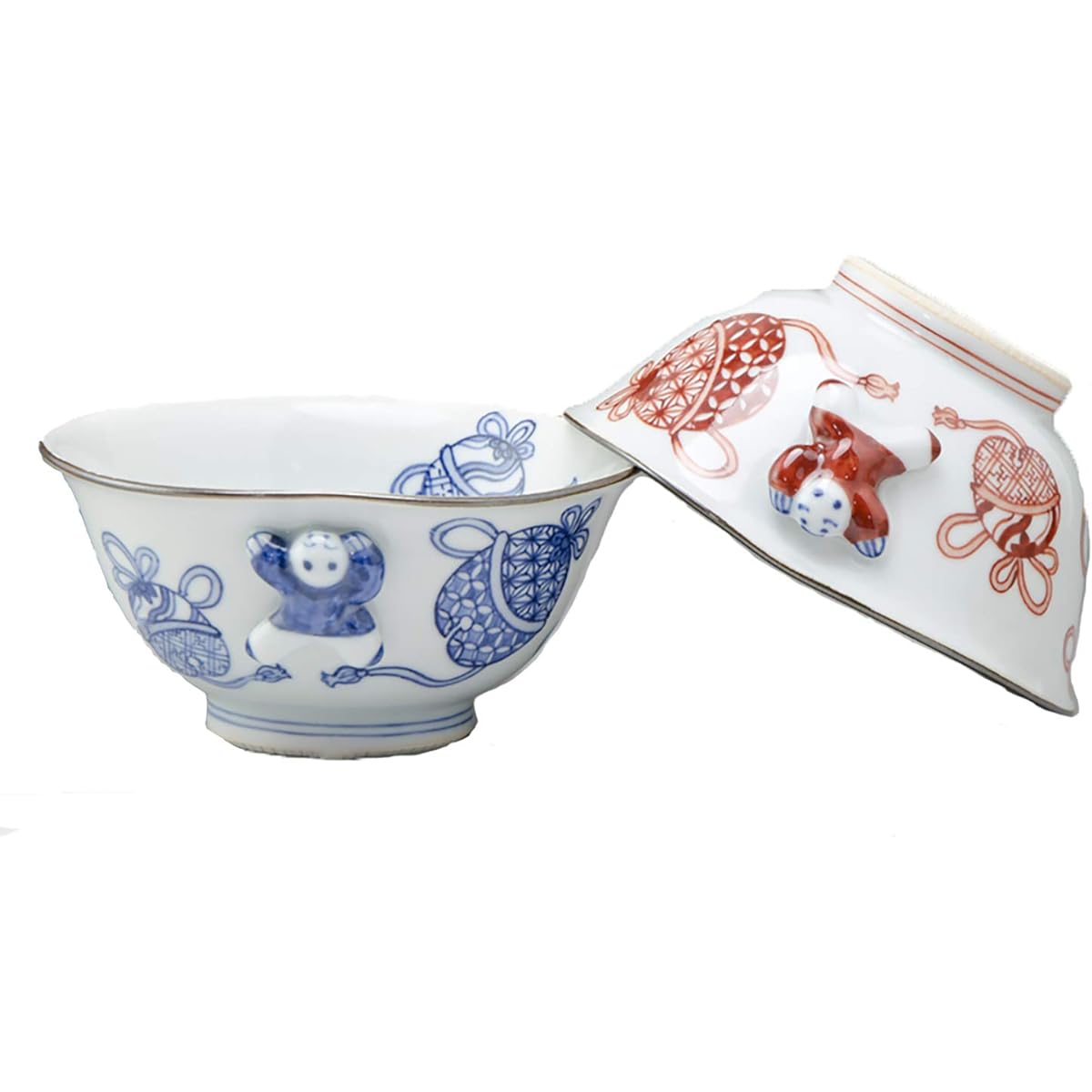 Kyoto ware, Kiyomizu ware, Iwakage kiln, rice bowl, pair, Suzuko crest