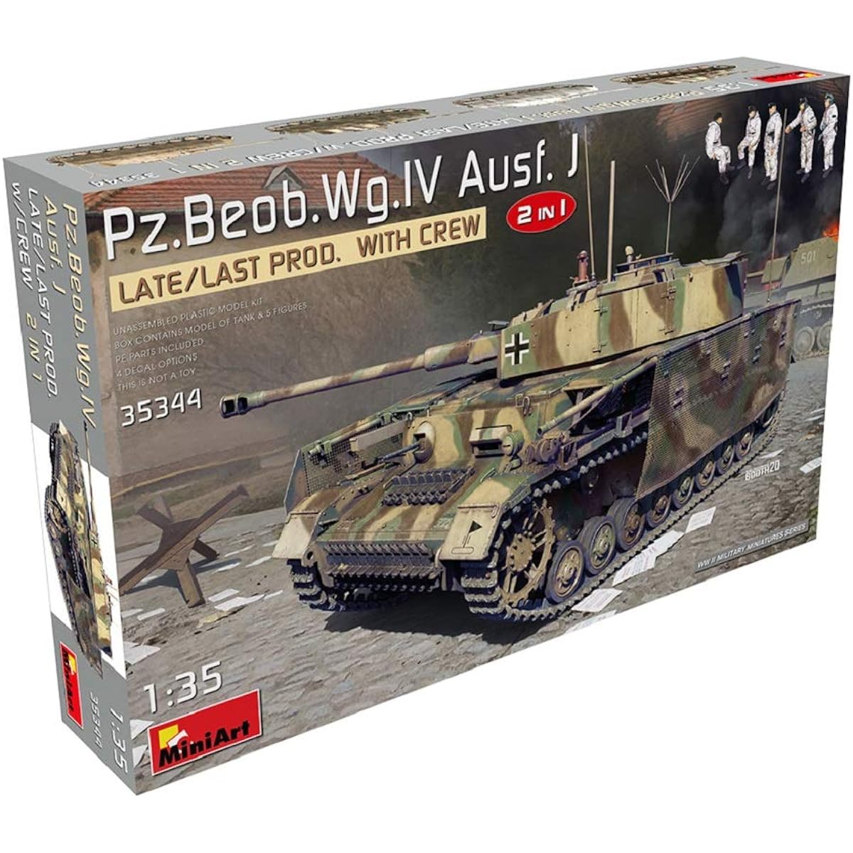 Miniart 1/35 German Army Panzer 4 J Type Pz.Beob.wg. Artillery Observation Vehicle Late/Final Production Type Selection Type with 5 Crew Members Plastic Model MA35344