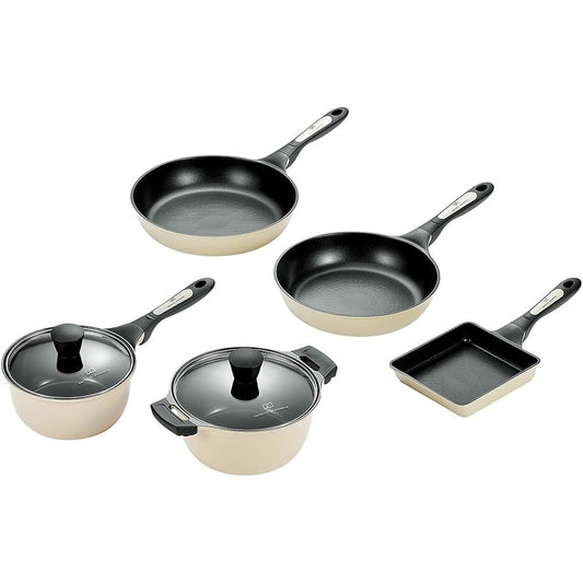 Yokoyama Tatsuya Kawagoe 5-piece kitchen tool set (two-handed pot, one-handed pot, frying pan 28cm & 26cm, egg roll) TKC-3000S White