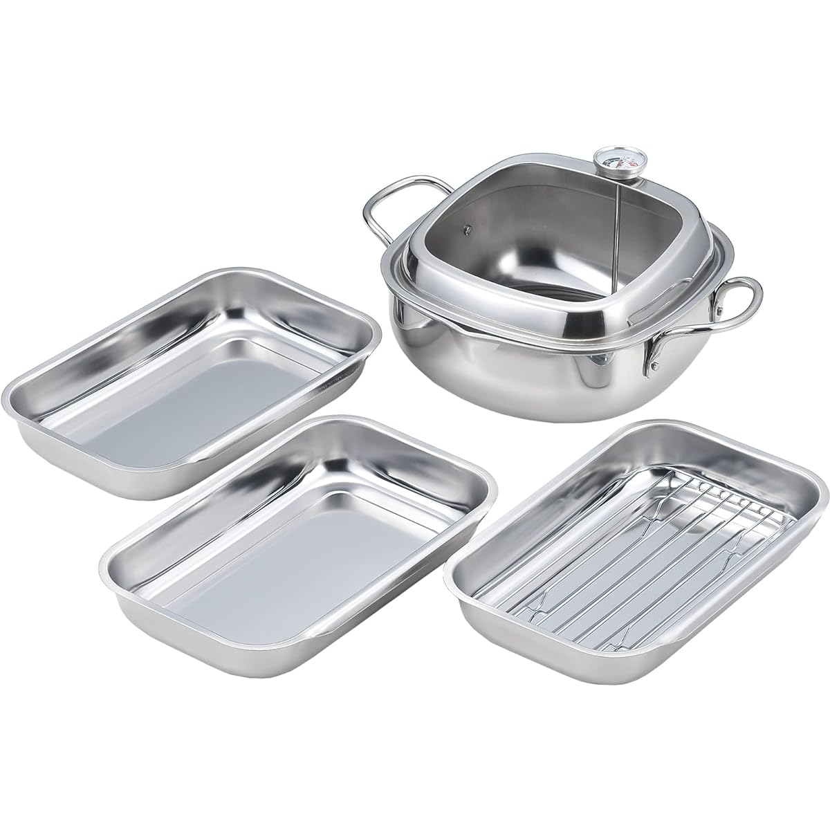 Shokusaitei Stainless Steel Square Tempura Pot 20cm (With Bat) TP-21B