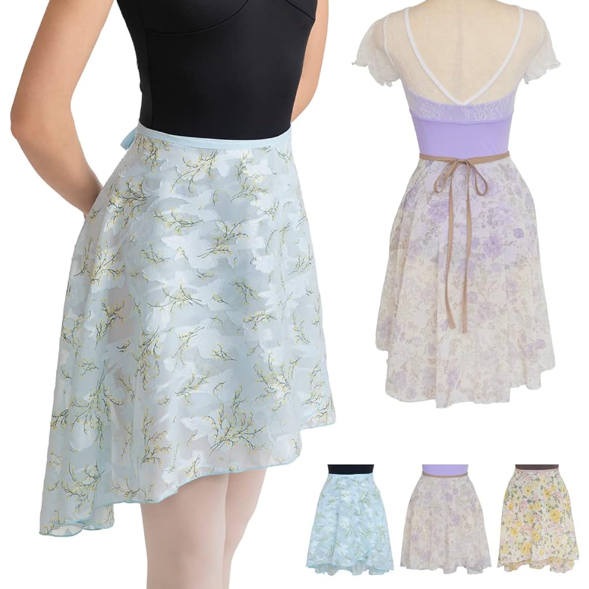 Long Back Floral Ballet Skirt for Adults Wrap Skirt Ribbon String String Made in Japan Chiffon Skirt Ballet Supplies Dance Skirt Wrap Skirt