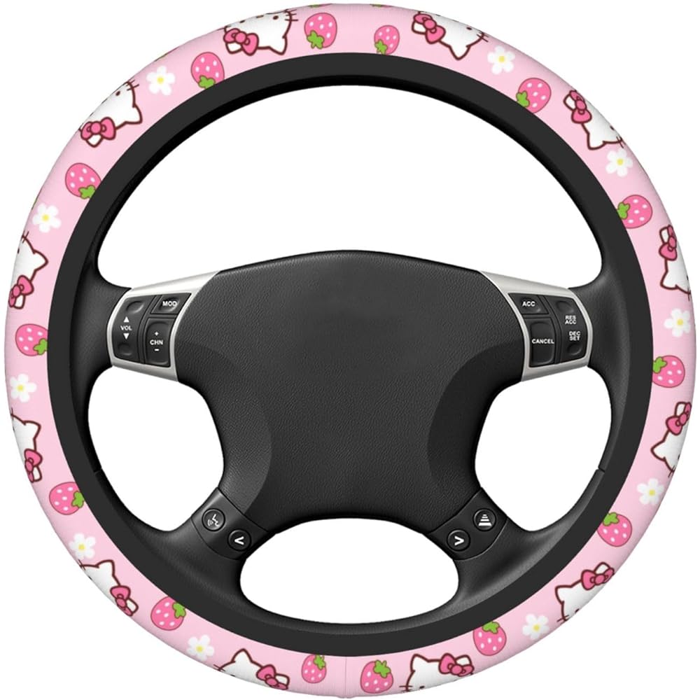 LATITELE Pink Kitty Cat Car Accessory Cute Strawberry Handle Cover Ladies Car Handle Cover Protector Universal 15 inch
