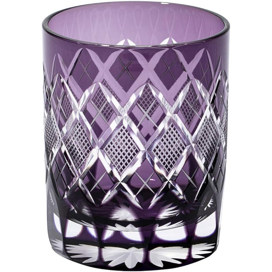 [Taimuro Kobo Official] Edo Kiriko Yarai Fish Crest Old Glass (Edo Purple) TB90415M Wooden Box Made in Japan