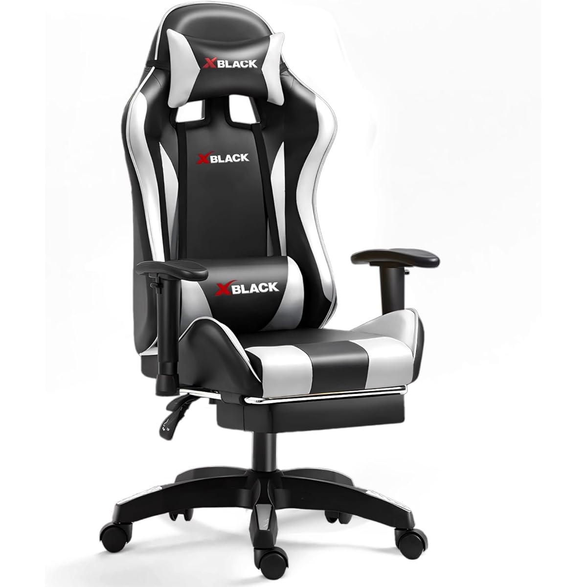 Gaming Chair Office Chair with Footrest Gaming Chair with Ottoman Desk Chair High Back Telework Reclining Headrest Lumbar Support Computer Chair Great Sitting Comfort PU Leather