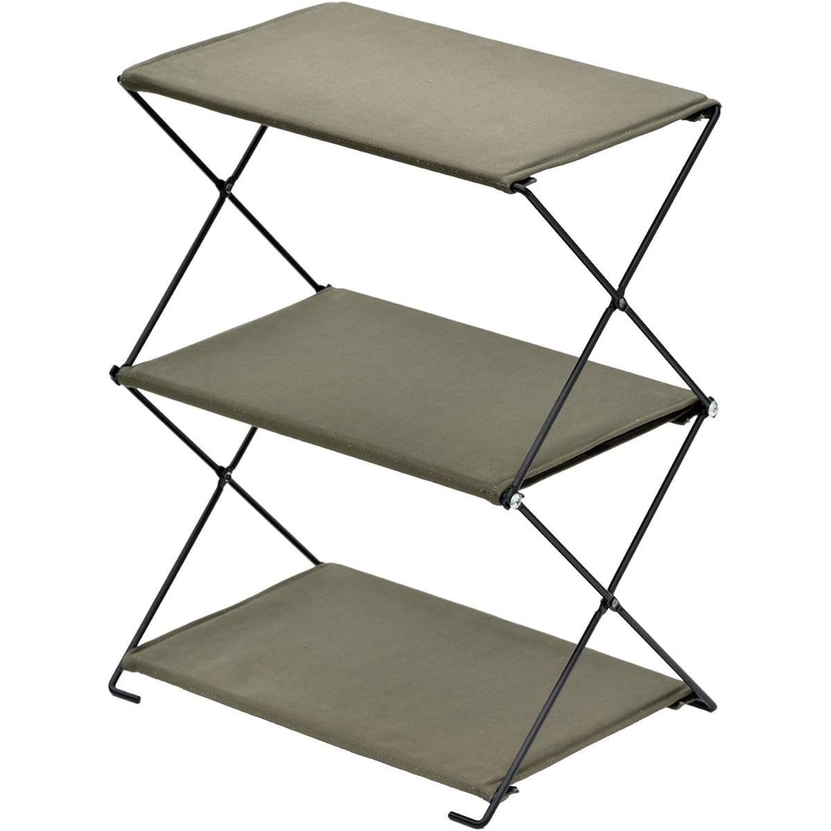 BUNDOK Folding Rack BD-196 Khaki Lightweight Storage Shelf Cotton Camping Small Items Foldable Storage Compact 3 Tiers