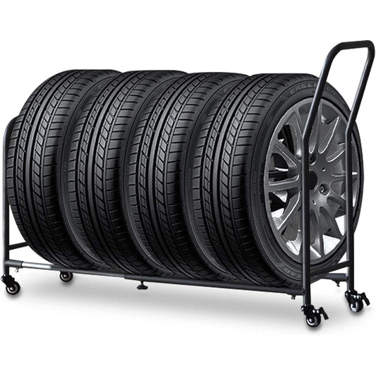 FIELDOOR Telescopic Tire Rack with Casters, Width 70-110cm, Round Pipe [Gray] Dolly, Load Capacity 120kg, No Tools Required, Adjustment, Movement, Storage, Stopper Included, Tire Rack, Studless