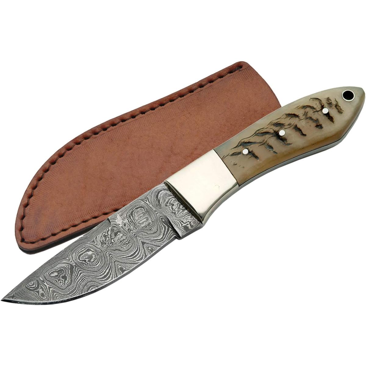 outdoor knife damascus stag