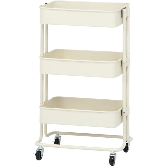 Fuji Boeki Kitchen Wagon Kitchen Rack 3 Tiers Width 45 x Depth 32 x Height 78.5 cm Ivory Steel with Casters 14285