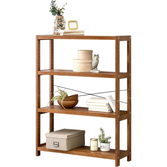 Hagihara Wood Rack Open Rack Shelf Wall Storage Width 90 Depth 30 Height 120 cm Rustic Light Brown Wooden Pine 4 Tier Movable Shelf Rack MCC-6037LBR 1 unit