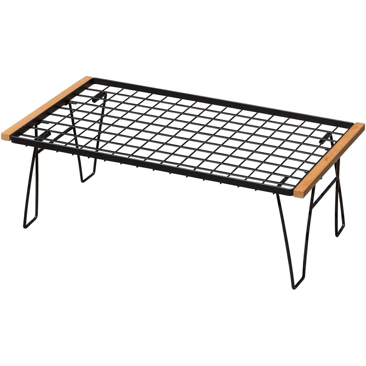 FIELDOOR Folding Mesh Rack with Wooden Handle Stackable Load Capacity 30kg Width 60cm Heat Resistant Steel Bonfire Firewood Rack Cooler Box Stand Solo Camping Outdoor BBQ Space Saving