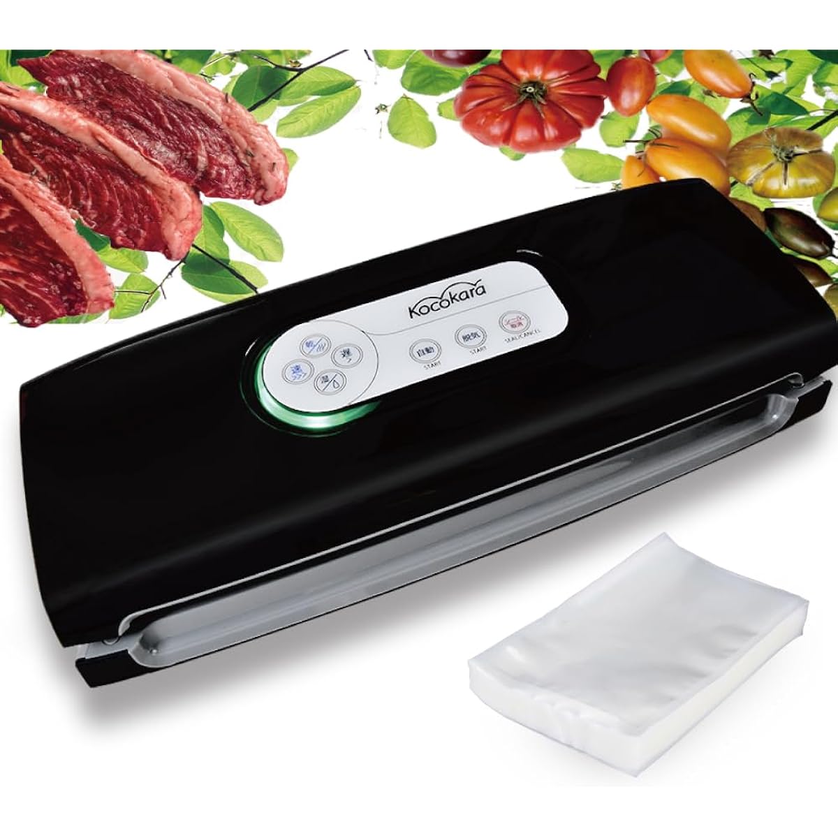 Kocokara Vacuum Packing Machine, Vacuum Packing Machine, Deaeration Sealer, Sealer [Suction Power 85Kpa] [100 Special Bags as a Gift] For Commercial Use, For Home Use, For Both Dry and Wet Use, Lightweight Design, Easy Operation [Genuine Japanese Product