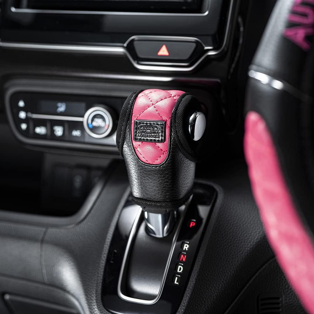 DAD Garcon D.A.D Leather Shift Knob Cover Quilted [Pink] General Purpose Type for Automatic Cars GARSON Black x Pink