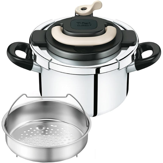 Tefal Pressure Cooker 4L IH Compatible For 2~4 People One Touch Open/Close 10 Year Warranty Crypso Arch Ivory P4360431 T-fal