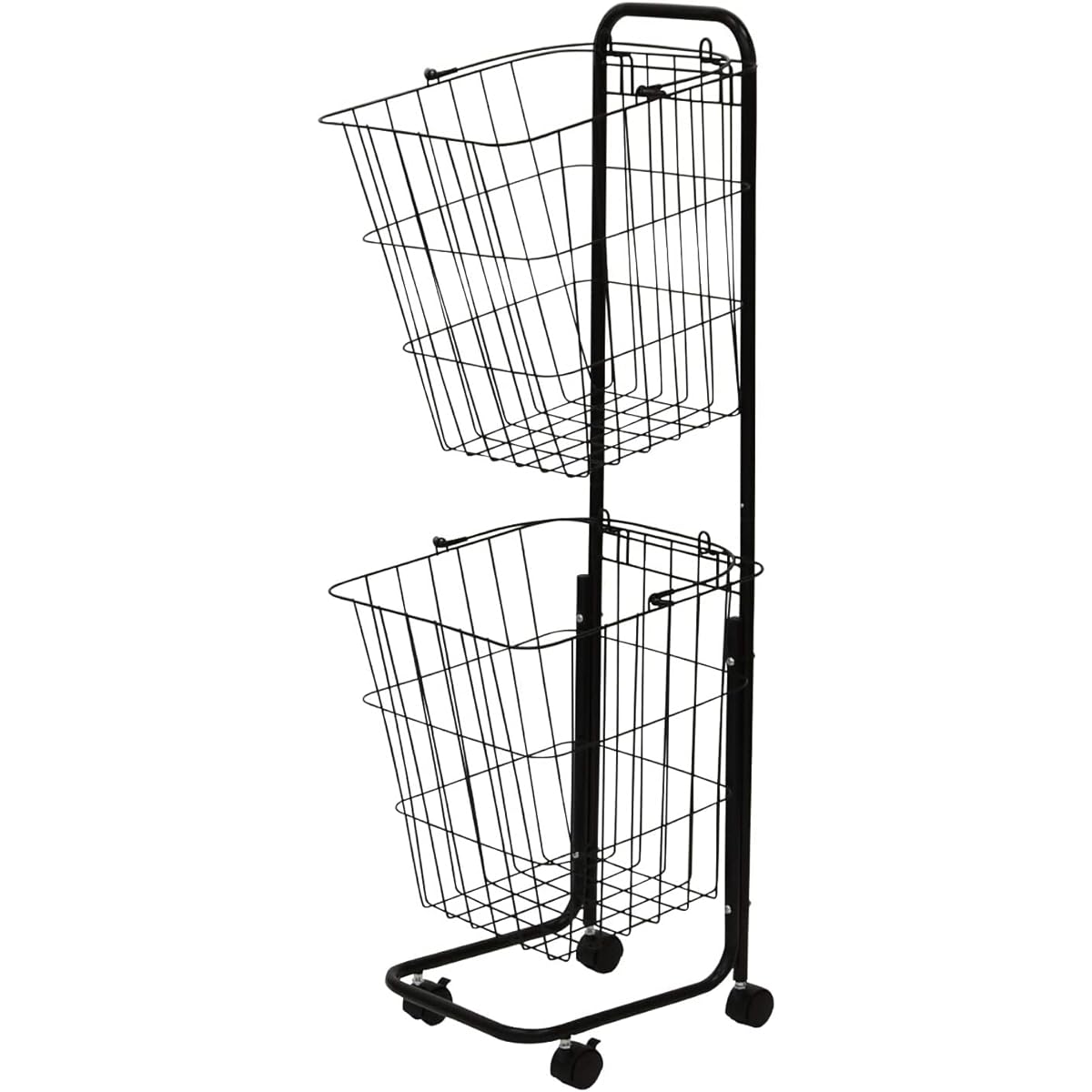 [Ironet] ironet Laundry Basket Square Type 2 Tiers 56L with Casters Steel Laundry Wagon Laundry Basket Stylish (Black)