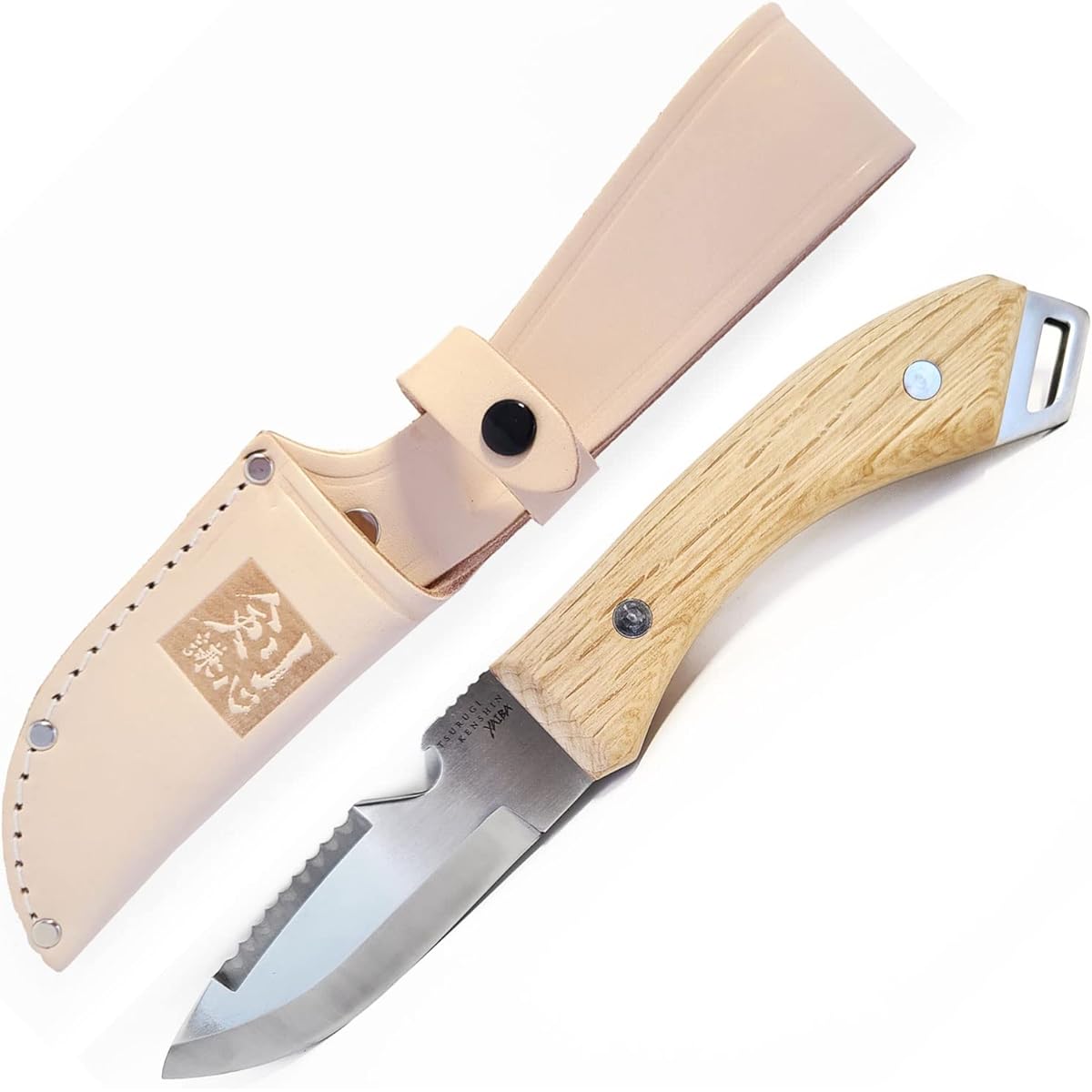 Kenshin Outdoor Knife Yaiball Genuine Leather with Case Camping Knife Full Tang Versatile Mountain Climbing