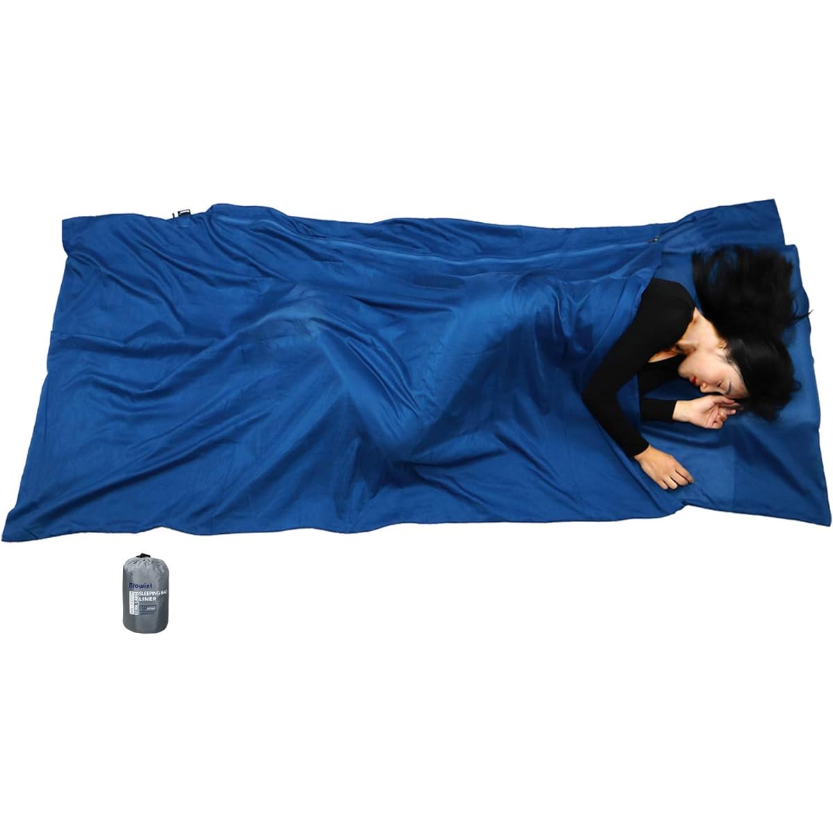 BROWINT silk/cotton travel sheet with double zipper, hotel specification (220cm x 110cm), extra wide sleep sack, lightweight sleeping bag liner for camping