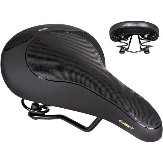 GORIX Saddle with Spring [Springs Reduce the Burden on the Buttocks] Wide Bicycle Road Bike Comfort Cushioning Long Ride Shock Absorption Bicycle Saddle Replacement (GX-SN006)