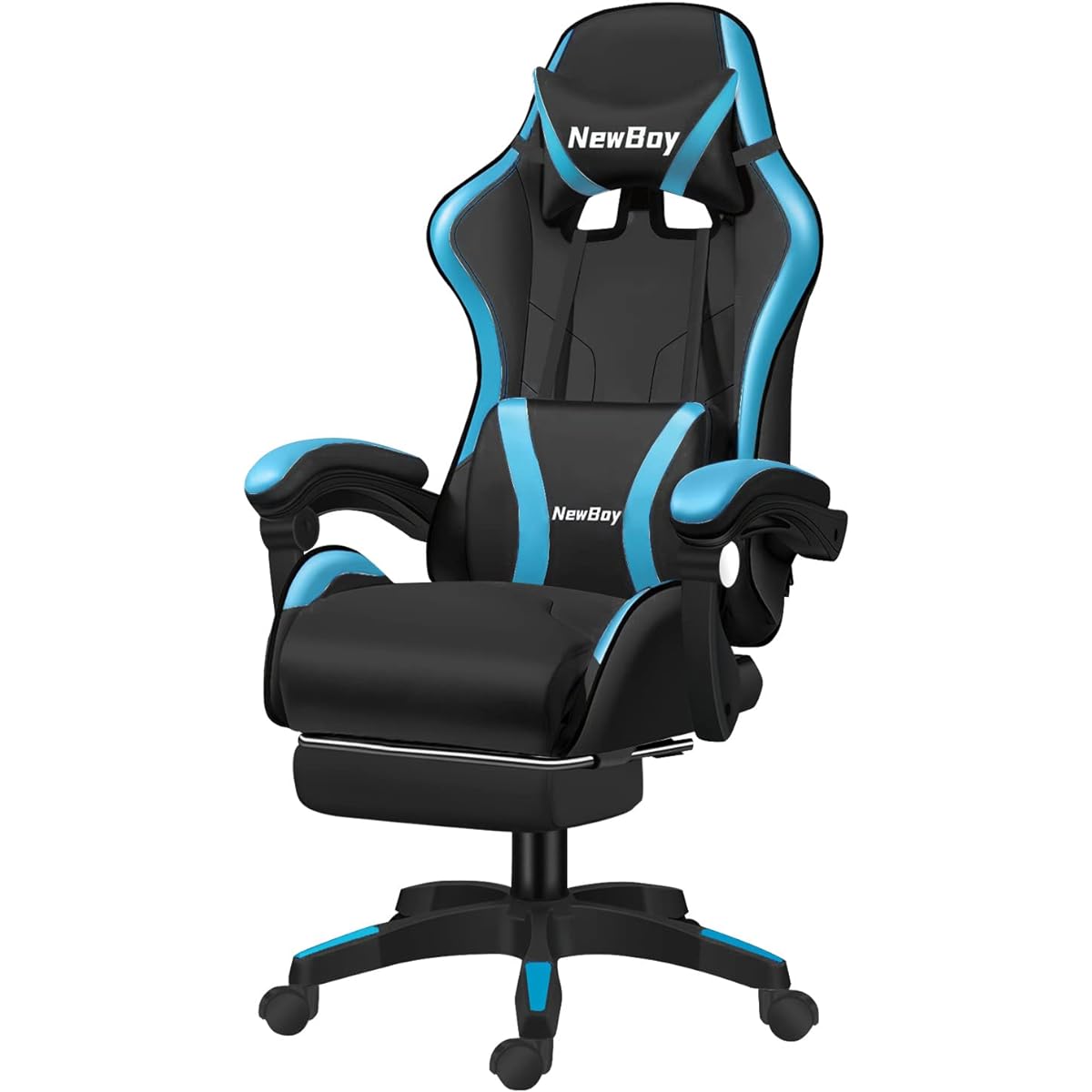 GTBoy Gaming Chair with Ottoman, Most Comfortable Desk Chair, Office Chair, Telework PC Gaming Chair, Computer Chair, Gaming Chair, Reclining, Most Comfortable to Sitting, Ergonomics, Full Features, Height Adjustment Function (Black and Blue, Gaming Chai