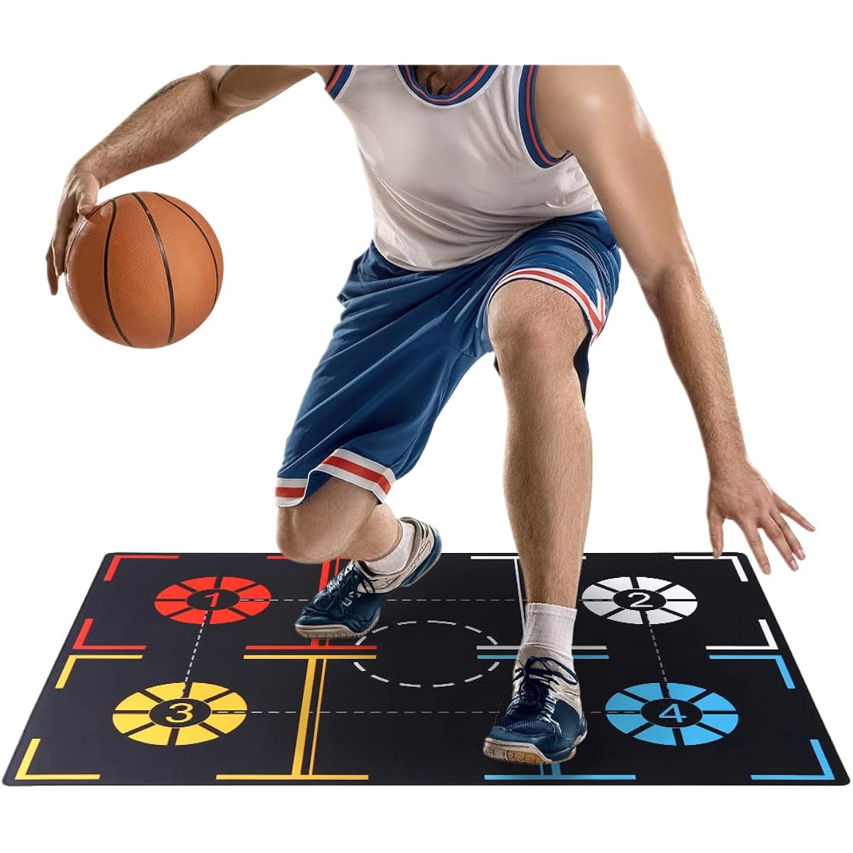 seathestars Basketball Training Mat Dribbling Practice Footwork Training Rubber Material Anti-Slip Rubber Foot Footstep Training Handling 1on1 1on1 Skill Improvement Minibus Compatible