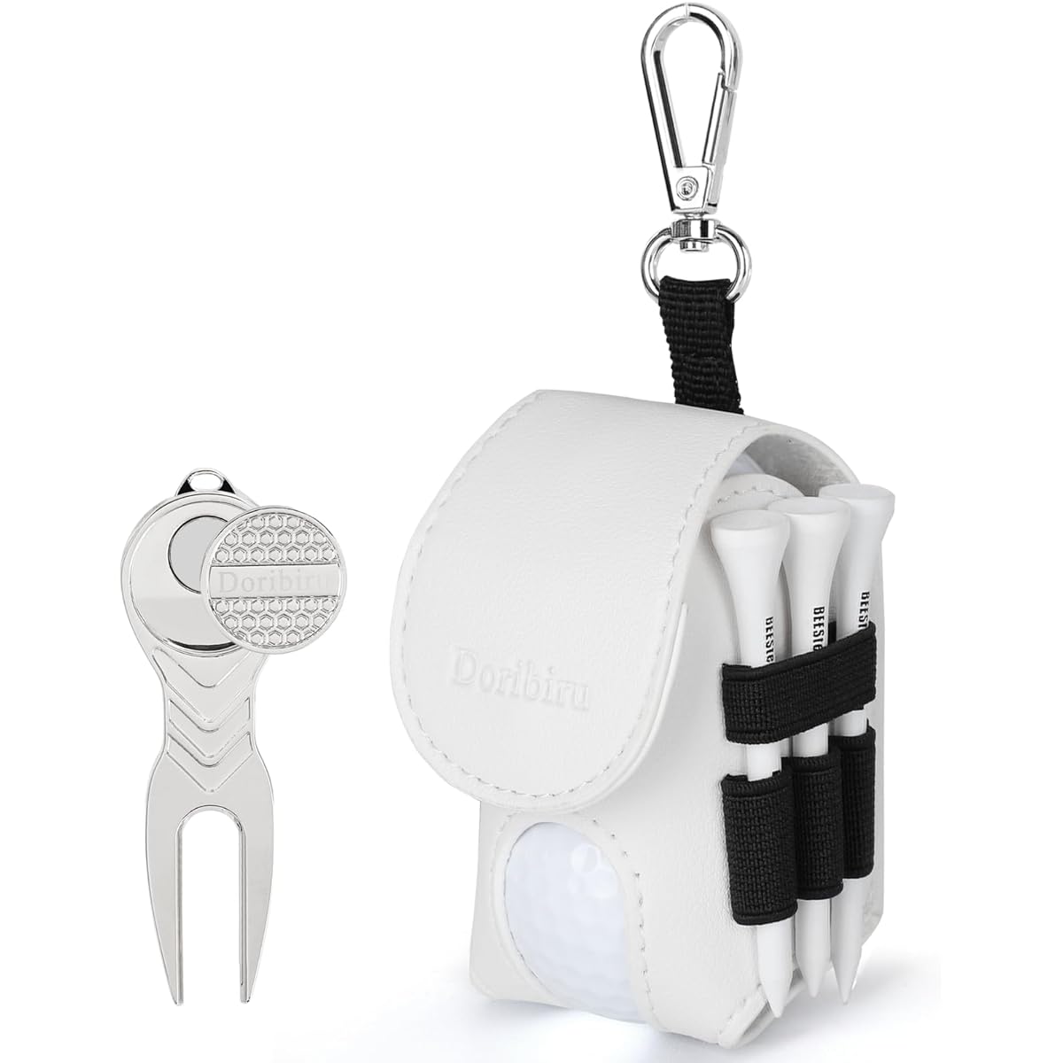 Doribiru Golf Ball Case Golf Ball Pouch [2 Pieces] Ball Pouch Green Fork Marker Golf Tee Included PU Leather Lightweight Unisex Golf Accessories GF-09 (White)