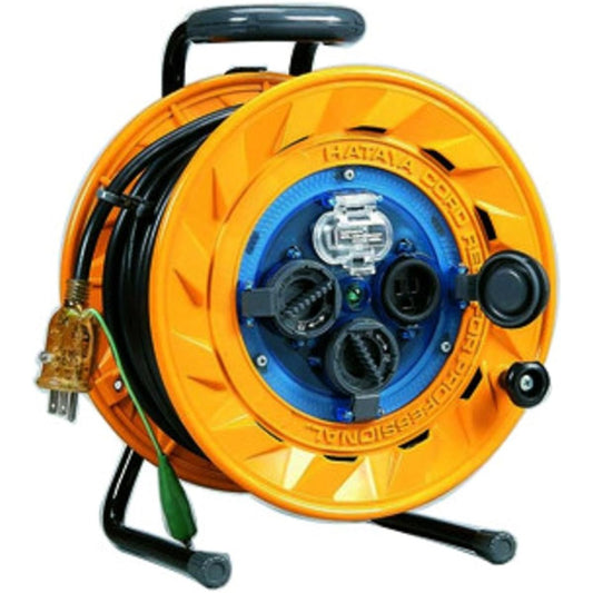 HATAYA Cord Reel for Outdoor Use (Rainproof) 100V Type Cord 30m Thickness 2.0㎟ Earth Leakage Breaker with Ground New Tobi Plug Specifications Built-in Temperature Sensor (Wire Melt Prevention Function) 3 Outlets Includes Outlet Rainproof Cap Built-in Pil