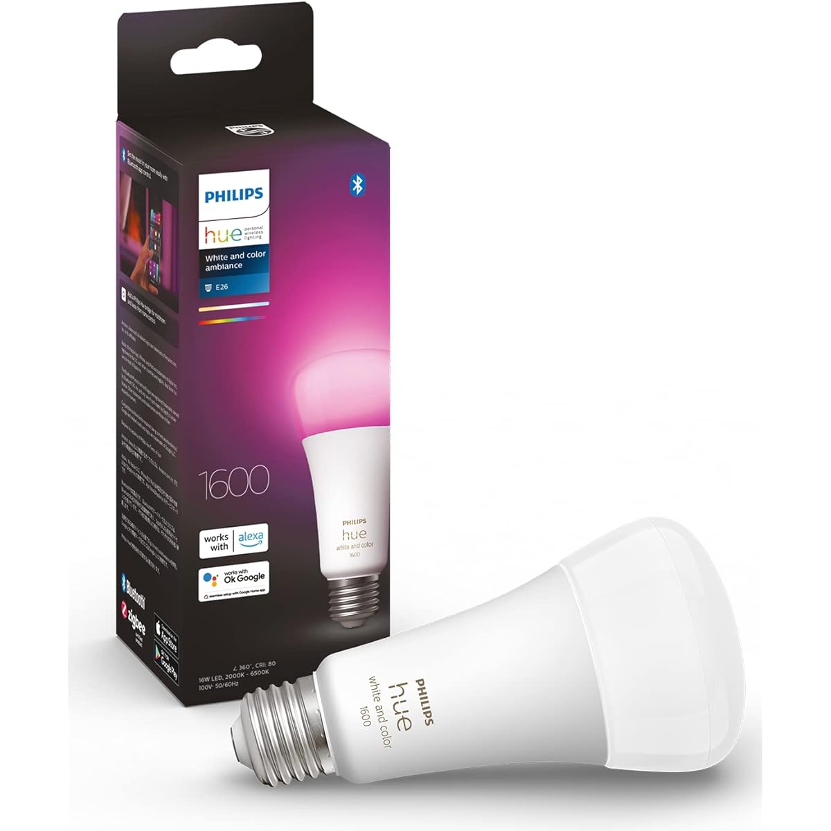 Philips Hue Philips Hue Smart Light Bulb E26 100W Full Color 1 Piece - Philips Hue LED Light Smart Light Alexa Compatible Lighting 1600lm Multicolor 16 Million Colors Light Bulb Color Daylight White Dimming Toning Smart Home Indirect Lighting Voice Contr