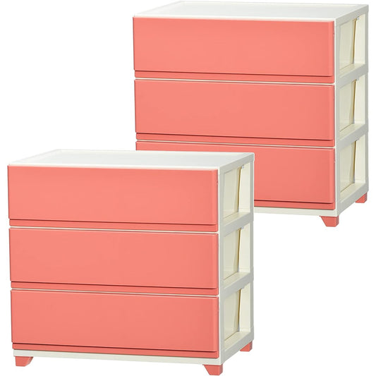 Otake Sangyo JEJ Chest 3 Tiers Wide Pink Ivory Set of 2 [Set Purchase] [Made in Japan]