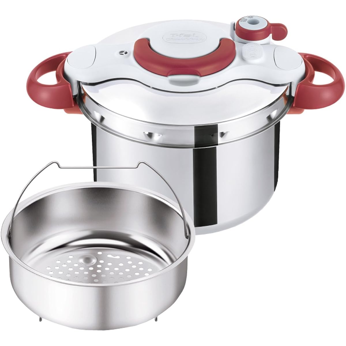 Tefal Pressure Cooker 6L Stainless Steel For 4 to 6 People IH Gas Fire Compatible Easy Open/Close 10 Year Warranty "Crypso Minit Easy Ruby Red" P4620769