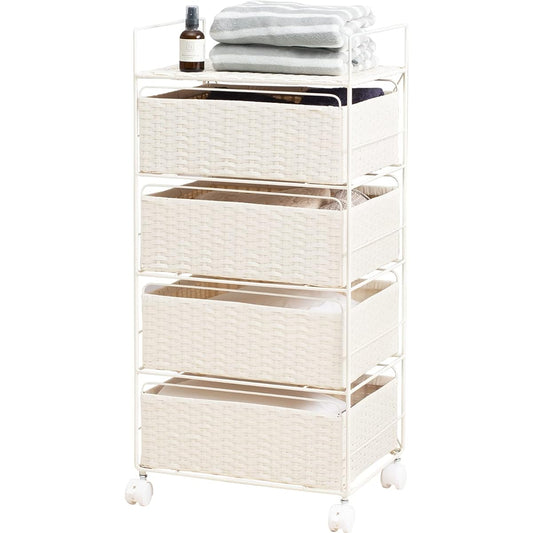 Hagihara Laundry Rack 4 Tiers Width 40 Wagon Shelf Box Type Breathable Large Capacity With Casters Simple Compact Depth 30 Height 85 White 1 Unit RAN-2435WH