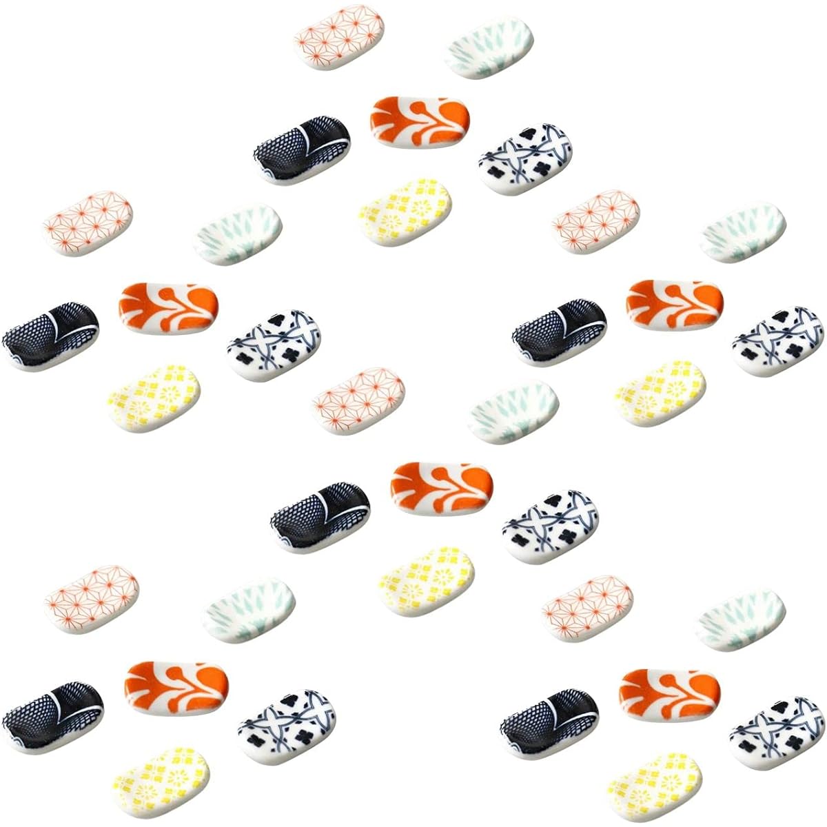 RERACO Chopstick Rest, Japanese Style, Japanese Pattern, Hashiok, Set of 36, Ceramic, Ceramic, Broad Bean, Chopstick Pillow, Stylish, Japanese Tableware, Chopstick Stand, Chopstick Rest, Japanese Round Chopsticks (A Chopstick Rest / 6 Sets (Set of 36))