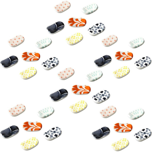 RERACO Chopstick Rest, Japanese Style, Japanese Pattern, Hashiok, Set of 36, Ceramic, Ceramic, Broad Bean, Chopstick Pillow, Stylish, Japanese Tableware, Chopstick Stand, Chopstick Rest, Japanese Round Chopsticks (A Chopstick Rest / 6 Sets (Set of 36))