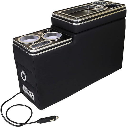 MAXWIN Console Box USB Universal Accessories Drink Holder Storage Box Armrest Car Smartphone Holder LED Light Smart Console Compatible with Minivans, etc. UC-CSBOX04