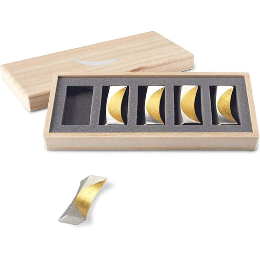 Nousaku Chopstick Rest - "Moon" - 5 Pieces Gold Leaf H0.7cm W4.1cm D2.2cm 100% Tin Paulownia Box Made in Japan 511710/Hashiok Chopstick Rest