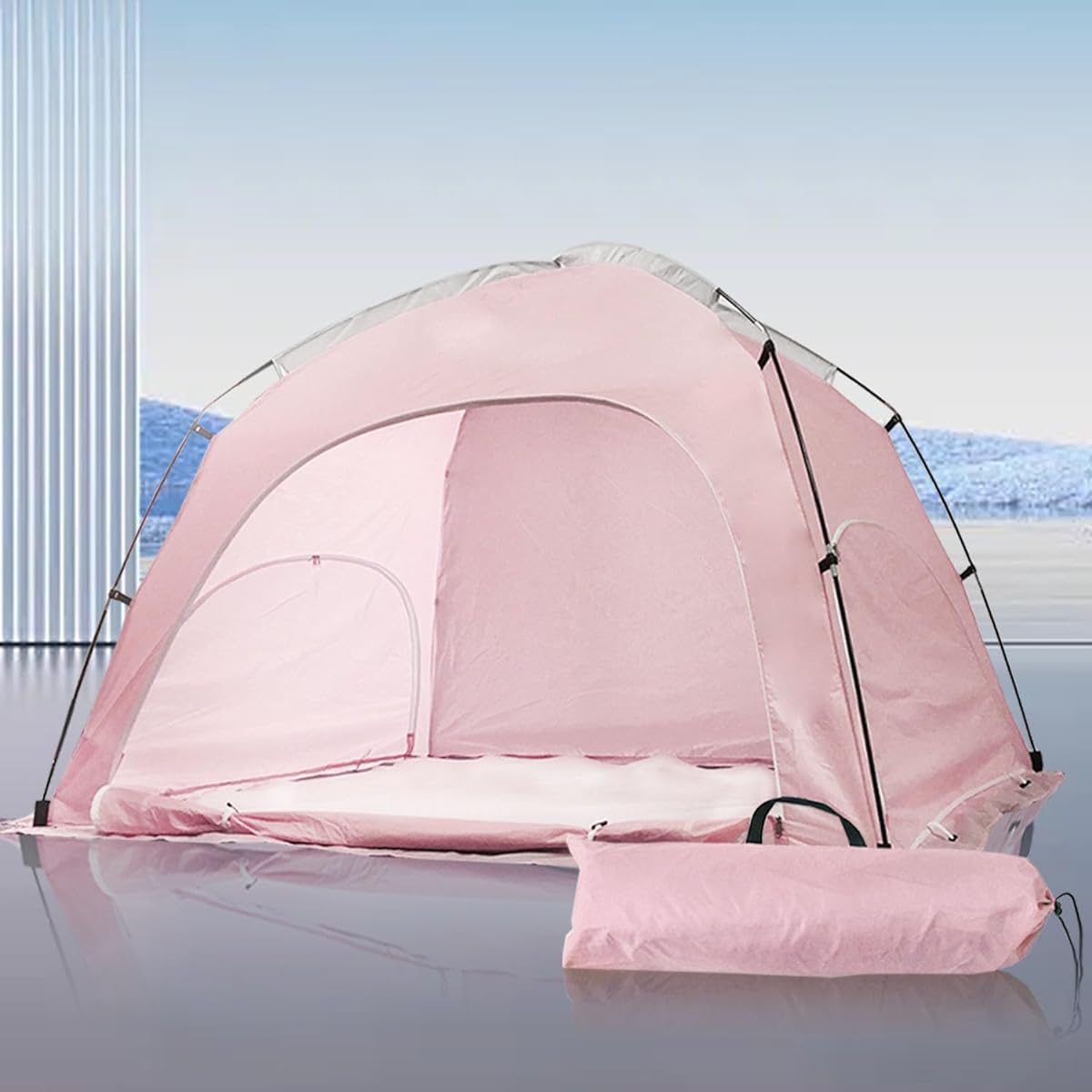 Heating tent, indoor tent, cold weather tent, hay fever, house dust protection, for 2-3 people, pink, 1.5 x 2.1 x 1.35 m, thermal insulation, compact, easy to store