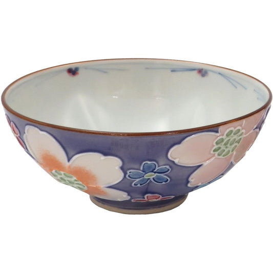 Kyoto ware, Kiyomizu ware, Shoho kiln, Chazuke, large, interdigital flower full (purple), B3-12 large purple
