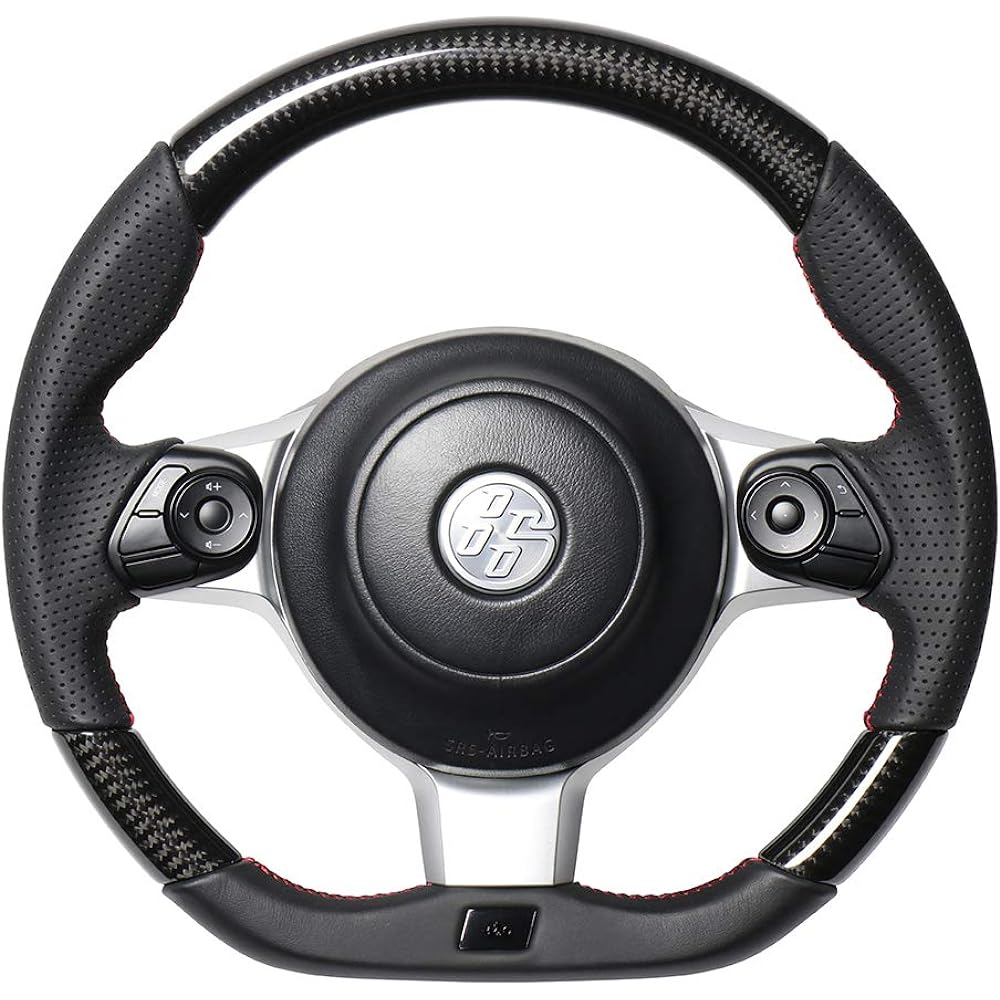 REAL Steering [Toyota 86 (late ZN6)/Subaru BRZ (late ZC6)/GRMN/GR/GR Sports] Black Carbon (Red x Black Euro Stitch) GRM-BKC-RD