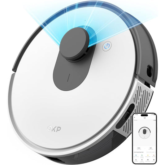 Robotic Vacuum Cleaner, Cleaning Robot, OKP 4000Pa, Super Strong Suction, LDS Laser Sensor, Cleaning Robot, High Precision Mapping Function, 3 Map Saves, Prohibited Entry, Resume from Open and