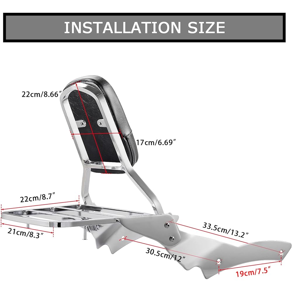 Chrome backrest seabar luggage rack with backrest pad Yamaha V-STAR 650 400 Custom 1996-2011